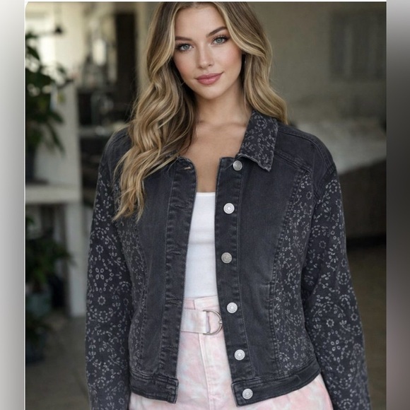 Logo Lab Jackets & Blazers - Logo Lab by Lori Goldstein Denim Jacket with Eyelet Embroidery